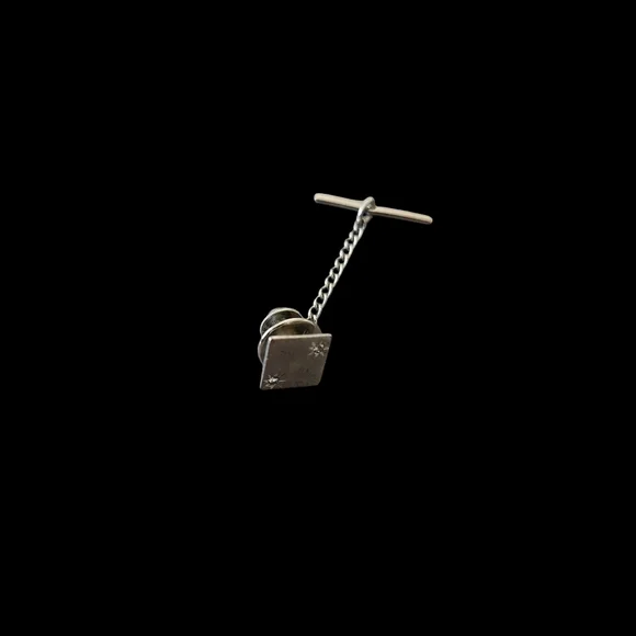 Vintage Sterling Silver Square Tie Tack With 2 Diamonds Star/Sun Etching